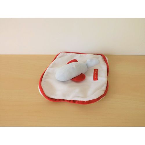 Doudou Baleine Sur Son Carré Blanc Bleu Rouge Sucre D'orge