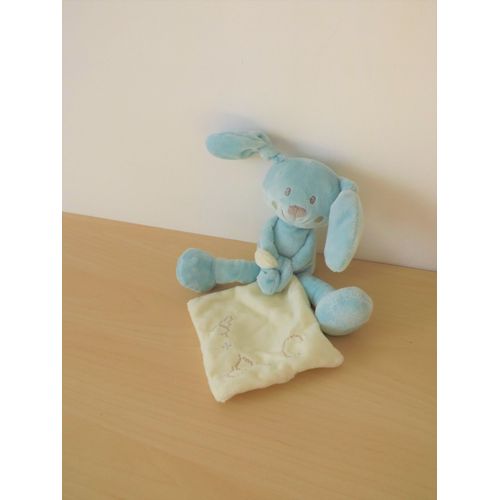Doudou Lapin Bleu Blanc Abc Pommette