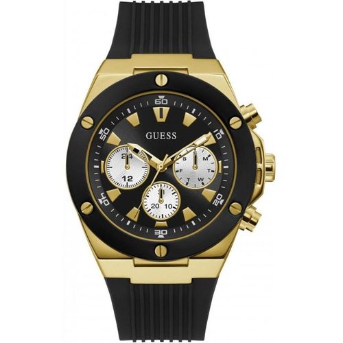 Guess Poseidon Montre Homme Multifonction Acier Doré Silicone Noir Gw0057g1
