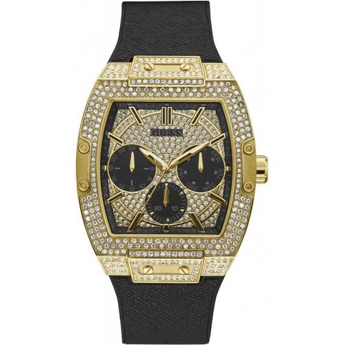 Guess Phoenix Montre Homme Multifonction Acier Doré Silicone Noir Gw0048g2
