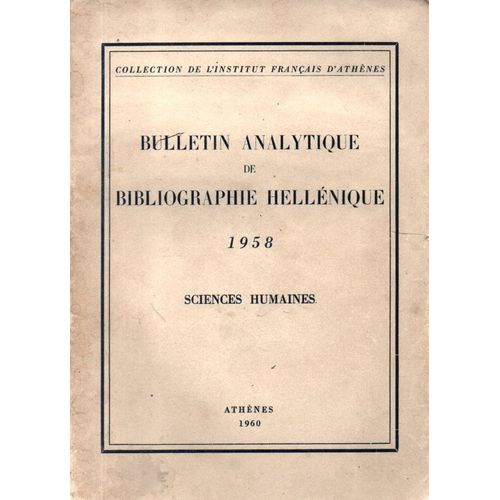 Bulletin Analytique De Bibliographie Hellenique 1958