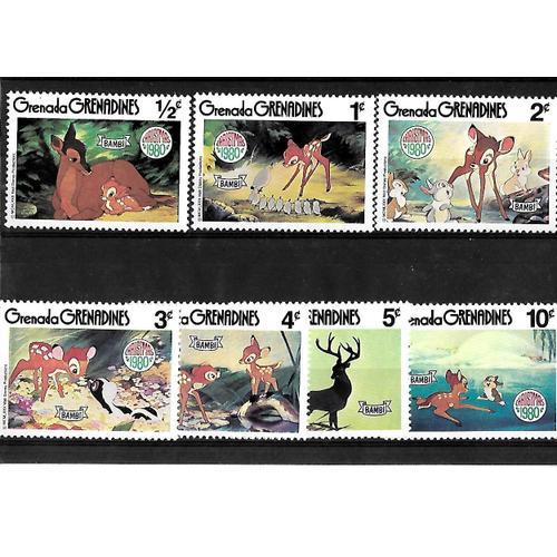 Grenada-Grenadine-1980-Walt Disney-Bambi-Lot De 7 Timbres Neufs** -Gomme Intacte- 1 Er Choix