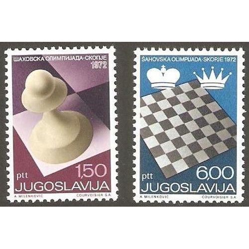 2 Timbres Échecs Yougoslavie 1972