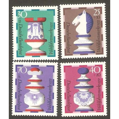 Série 4 Timbres Échecs Allemagne Fédérale