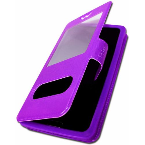 Coque Housse Violet Pour Nokia 7.2 Extra Slim X2 Fenêtres Éco Cuir De Qualité Fermeture Magnétique Et Surpiqûres Apparentes