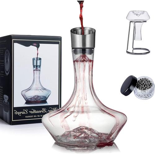 Claire Youyah Iceberg Carafe À Vin Set Avec Filtre Aérateur, Support De Séchage Et Perles De Nettoyage, Aérateur De Vin, Cadeau De Vin, Verre De Cristal Sans Plomb Soufflé À La Main À 100%