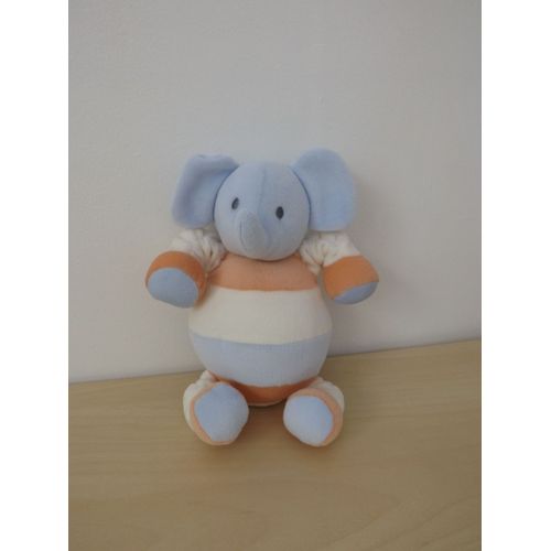 Doudou Éléphant Bleu Blanc Orange Sucre D'orge