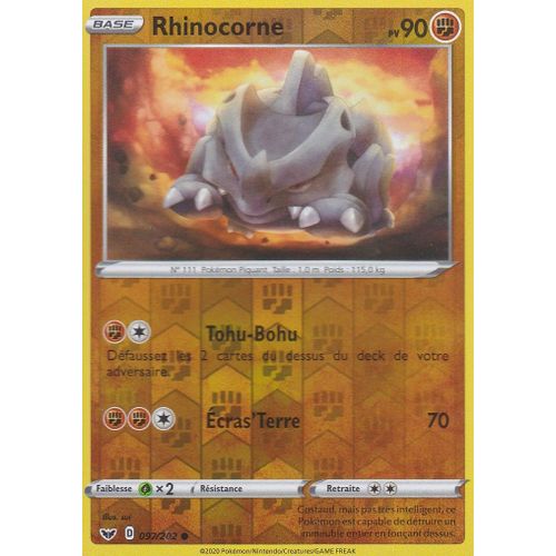 Carte Pokemon - Rhinocorne - 097/202 - Reverse - Épée Et Bouclier