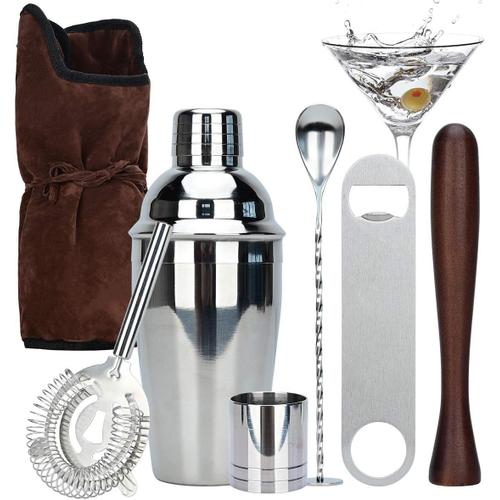 Schwarz Shaker Cocktail Professional Set - Kit Sac Fourre Cocktail Shaker 7 Pièce Acier Inoxydable Accessoire Mixer Boire L'alcool,Tout Portable Pour La Maison Et Le Lieu De Travail Café