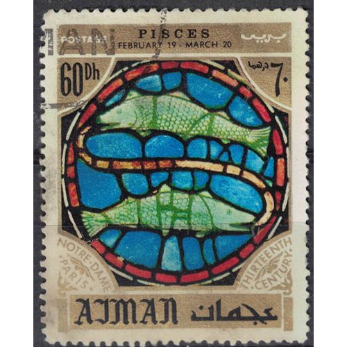 Ajman 1971 Oblitéré Used Signe Astrologique Poissons Zodiaque Vitrail Notre Dame Paris Su