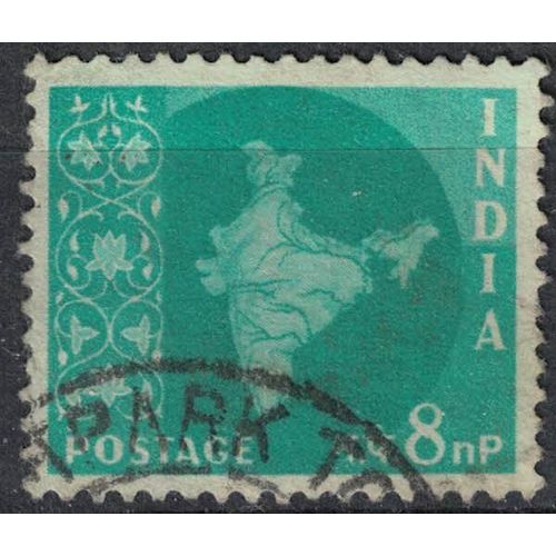 Inde 1958 Oblitéré Used Map Of India Carte Mappe De L'inde 8 Naye Paisa Bleu Vert Pâle Su