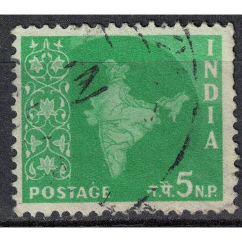 Inde 1957 Oblitéré Used Map Of India Carte Mappe De L'inde 5 Naye Paisa Vert Su
