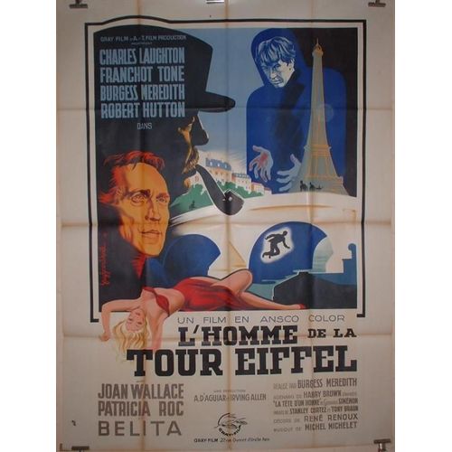 L'homme De La Tour Eiffel * Burgess Meredith - Film 1948 - Affiche De Cinema Originale 120x160 Cm - Movie Poster * Charles Laughton ; Franchot Tone ; Burgess Meredith * Roman Georges Simenon