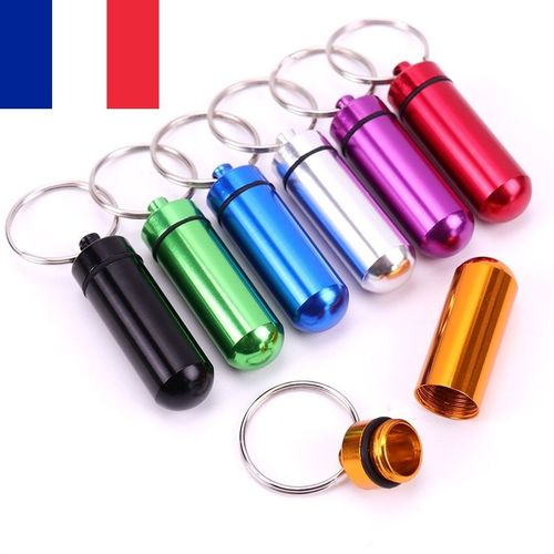 Porte Clef Boite Médicament Pilulier Pillbox Voyage Porte Clé Aluminium Pillule Couleur Au Choix