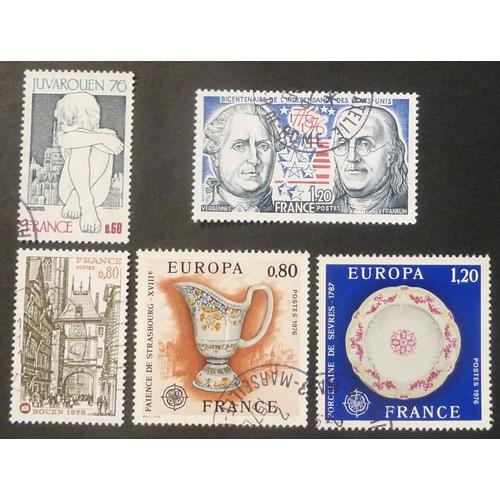 France Oblitéré Y Et T N° 1875 À 1879 Lot De 5 Timbres De 1976 Cote 2.15