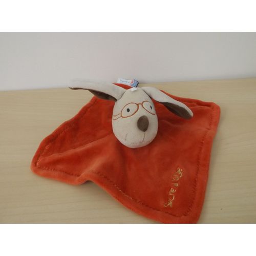 Doudou Chien A Lunette Beige Rouge Sucre D'orge