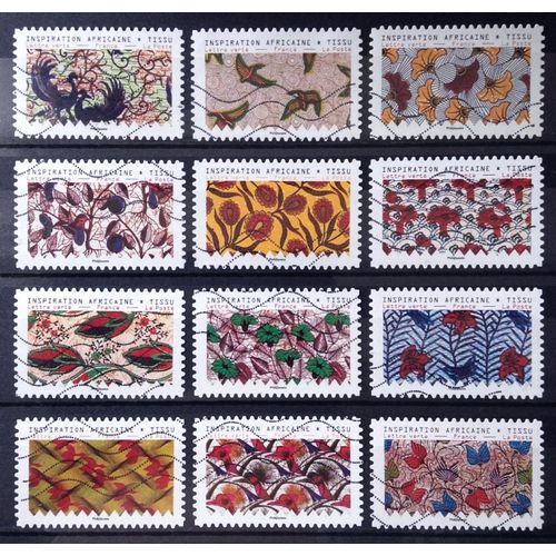 Série Inspiration Africaine * Tissus Motifs Nature Complète Obl - N° 1657 1658 1659 1660 1661 1662 1663 1664 1665 1666 1667 1668 - Cote 8,40 - France Année 2019 - N27723