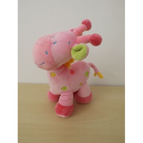 Doudou Girafe Rose Rond Multicolore Pommette
