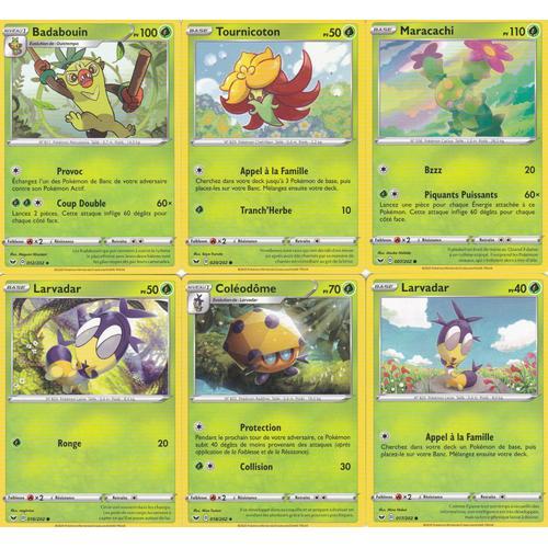 6 Cartes Pokemon - Épée Et Bouclier - Badabouin 012/202 - Tournicoton 020/202 - Maracachi 007/202 - Larvadar 017/202 - Coleodome 018/202 - Larvadar 016/202 - Françaises -