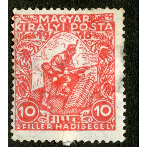 Timbre Oblitéré Magyar Kira'lyi Posta, 10 Filler, 2 Filler Hadisegely,1916
