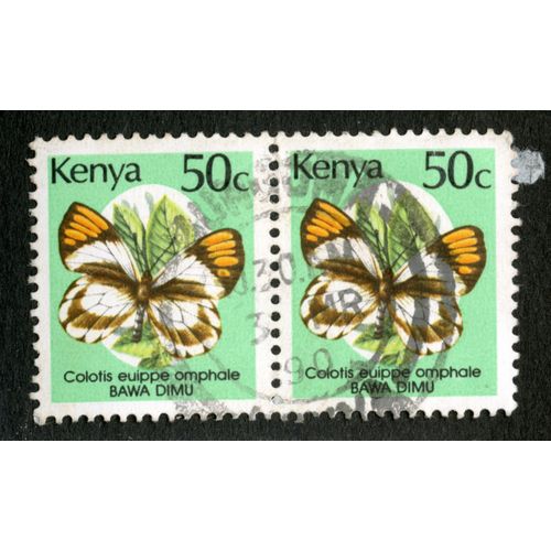 Deux Timbres Oblitérés Kenya, Colotis Euippe Omphale, Bawa Dimu, 50c