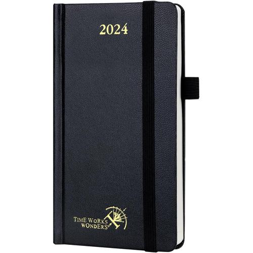 Agenda De Poche 2024 16,5 X 9 Cm - Petit Planner Semainier 12 Mois De Jan 2024 À Déc 2024 Couverture Rigide Avec Intervalle Horaire, Papier Certifié Fsc® - Noir