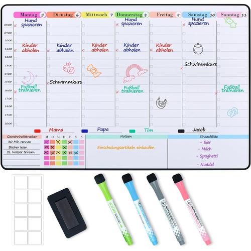 Planning hebdomadaire magnétique effaçable pour réfrigérateur, tableau blanc, calendrier réutilisable