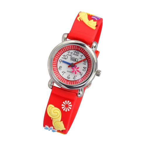 Tee-Wee Montre À Quartz Pour Enfants Chats 27mm Bracelet En Caoutchouc Rouge Analogique Uw243r