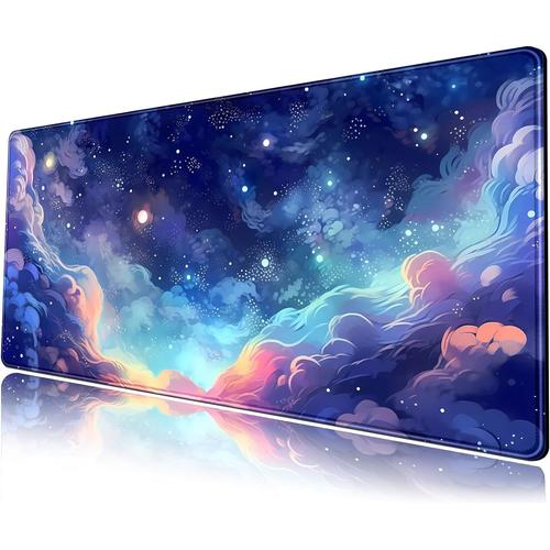 Tapis de bureau pastel Anime Space Nebula View Cute Esthétique Desk Pad Stars Galaxies Deep Dark Blue Cosmos Grand tapis de souris de jeu étendu XL pour ordinateur portable Clavier Tapis de souris 80