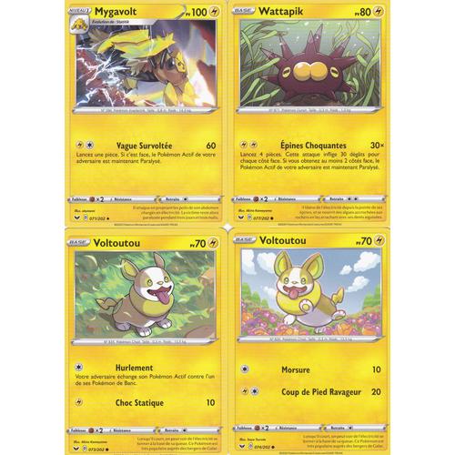 4 Cartes Pokemon - Mygavolt 071/202 - Wattapik 077/202 - Voltoutou 073/202 - Voltoutou 074/202 - Épée Et Bouclier