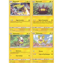 4 Cartes Pokemon - Mygavolt 071/202 - Wattapik 077/202 - Voltoutou 073/202 - Voltoutou 074/202 - Épée Et Bouclier