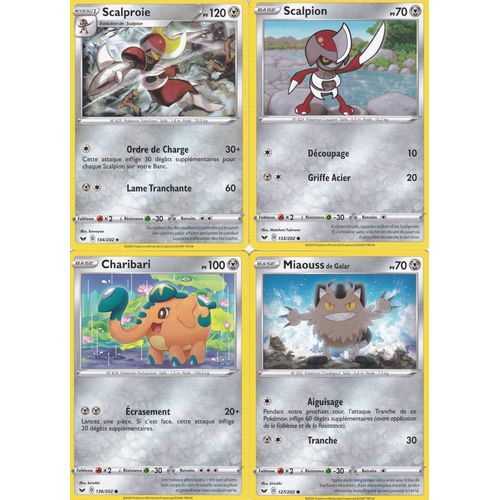 4 Cartes Pokemon - Scalproie 134/202 - Scalpion 133/202 - Miaouss De Galar 127/202 - Charibari 136/202 - Épée Et Bouclier