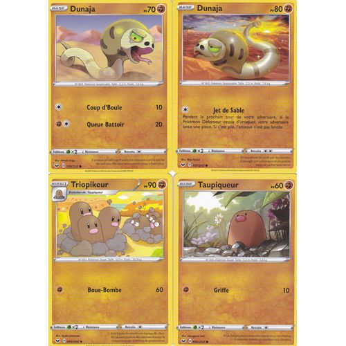 4 Cartes Pokemon - Dunaja 108/202 - Dunaja 107/202 - Triopikeur 093/202 - Taupiqueur 092/202 - Épée Et Bouclier