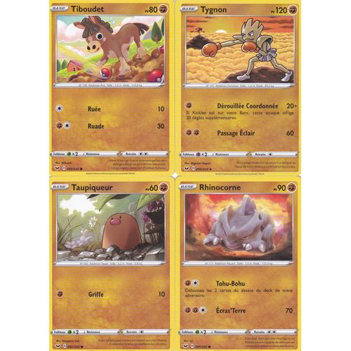 4 Cartes Pokemon - Tygnon 095/202 - Tiboudet 105/202 - Rhinocorne 097/202 - Taupiqueur 092/202 - Épée Et Bouclier