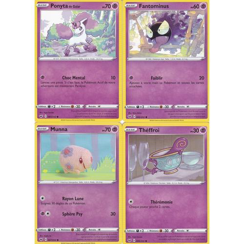 4 Cartes Pokemon - Ponyta De Galar 081/202 - Théffroi 089/202 - Fantominus 083/202 - Munna 087/202 - Épée Et Bouclier