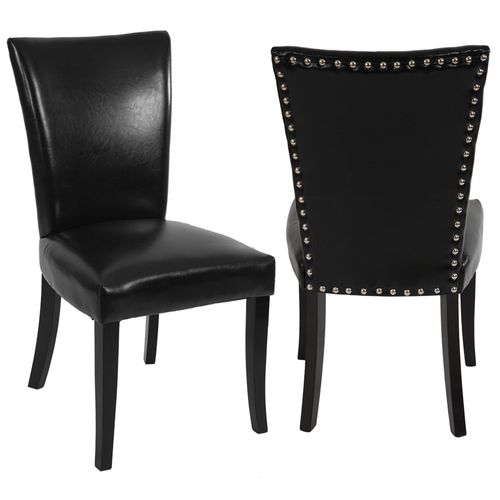 Lot De 2 Chaises De Salle À Manger Chesterfield Av Rivets Similicuir Noir, Pieds Foncés