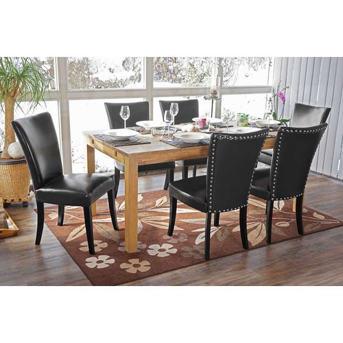 Lot De 6 Chaises De Salle À Manger Chesterfield Av Rivets   Similicuir Noir, Pieds Foncés