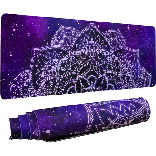 Tapis de souris bohème XL, mandala esthétique, grand tapis de souris de jeu, galaxie, bohème, hippie, tapis de bureau violet, bleu, accessoires de décoration bohème, 80 x 30 cm