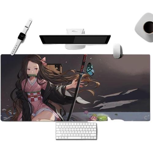 Demon Slayer Tapis de souris de jeu professionnel XXL pour PC, accessoire clavier et souris, tapis de souris en caoutchouc antidérapant étendu (Kamado Nezuko, 900 x 400 x 3 mm)