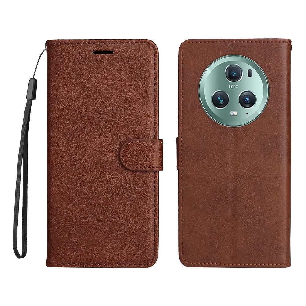 Flip Étui Pour Honor Magic 5 Pro Cuir De Haute Qualité Étui De Téléphone Portefeuille D'affaires Avec Fente Pour Carte Couleur Solide Classique - Le Brun