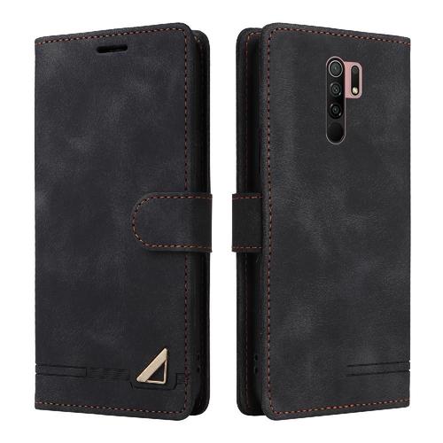 Xiaomi Redmi 9 Étui Pour Flip Portefeuille Couverture Rabotant Simple Entreprise Étui En Cuir Antichoc - Noir