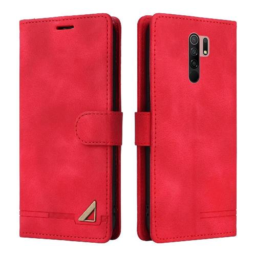 Xiaomi Redmi 9 Étui Pour Flip Antichoc Couverture Rabotant Simple Entreprise Portefeuille Étui En Cuir - Rouge