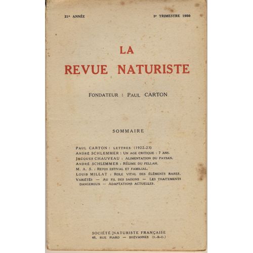 La Revue Naturiste 3° Trimestre 1950
