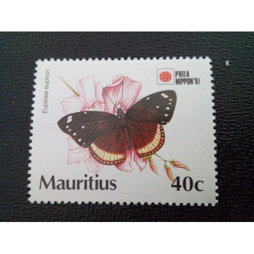 Timbre Ile Maurice Yt 765 Phila Nippon '91 Mascarene Crow (Euploea Euphon) 1991 ( 110204 )