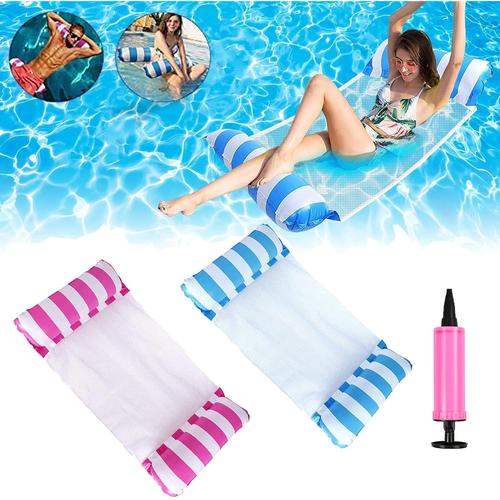 Lit Flottant à Eau, Hamac Piscine,2 Pcs Hamac Gonflable,Flottantes Hamac¿Hamac Gonflable Piscine,lit de Piscine Gonflable Pliant avec 1 Pompe à air