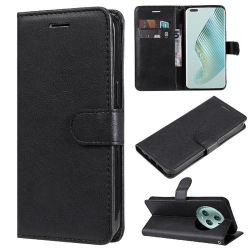 Flip Étui Pour Honor Magic 5 Pro Cuir De Haute Qualité Couleur Solide Classique Avec Fente Pour Carte Étui De Téléphone Portefeuille D'affaires - Noir