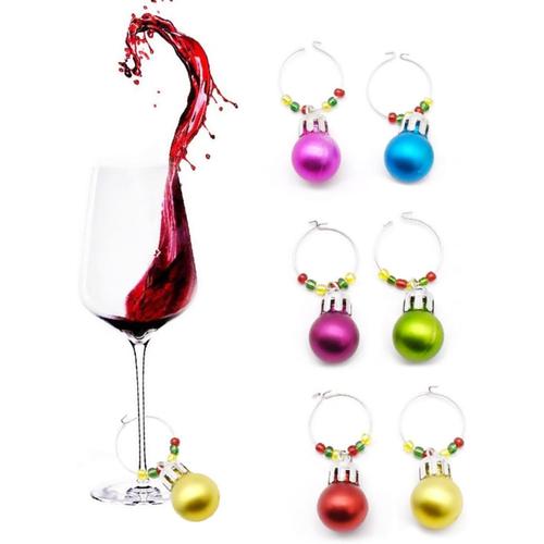 6pcs Noël Verre À Vin Charms Anneau Marqueurs Boivent Des Étiquettes Pour La Décoration De Table De Bar De Fête De Noël