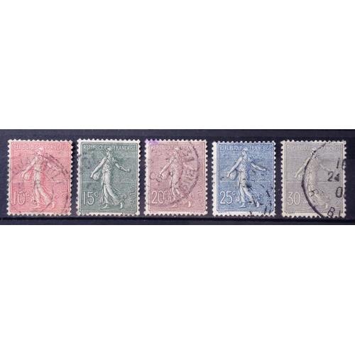 Série Semeuse Lignée 1903 - Très Jolis N° 129 10c Rose + 130 15c Vert-Gris + 131 20c Brun-Lilas + 132 25c Bleu + 133 30c Lilas Obl - Cote 10,60 - France Année 1903 - N25715