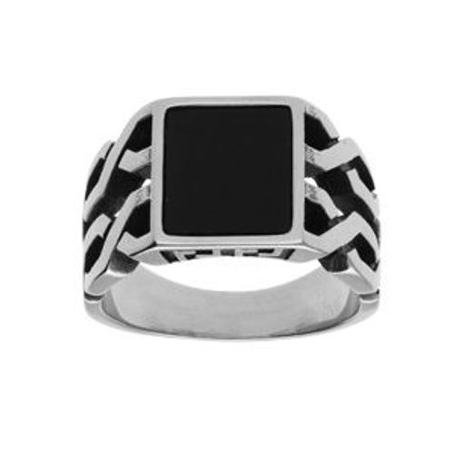 Bague Acier Plateau Onyx Imitation
