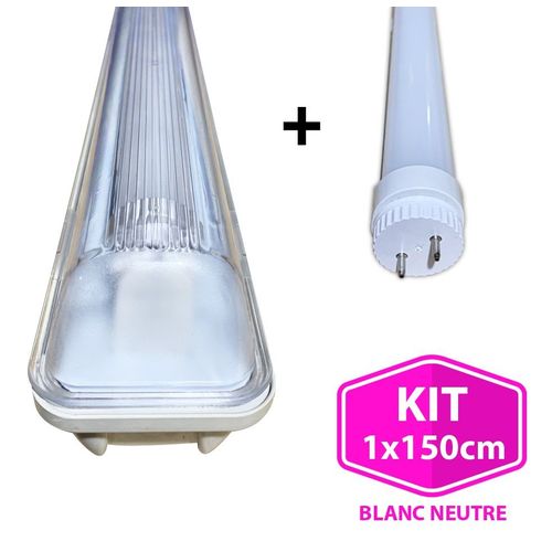 Kit Tube LED T8 23W Blanc Neutre + Boitier Etanche 150cm